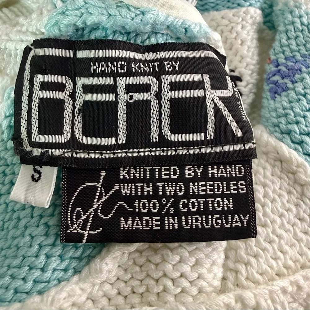 BEREK Vintage Hand Knit 100% Cotton Butterfly Patterned White Sweater - Picture 4 of 4